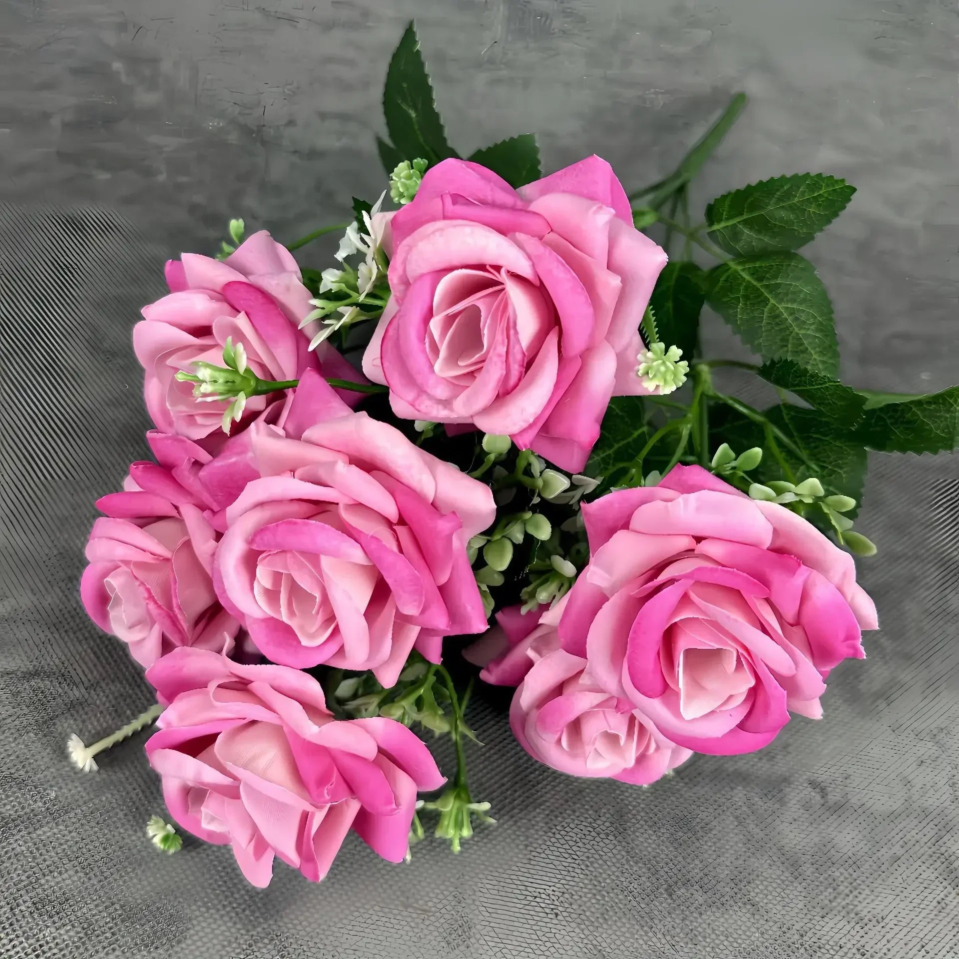 décoration mariage bouquet de roses artificielles en soie 7 têtes - vue 11 sur 14