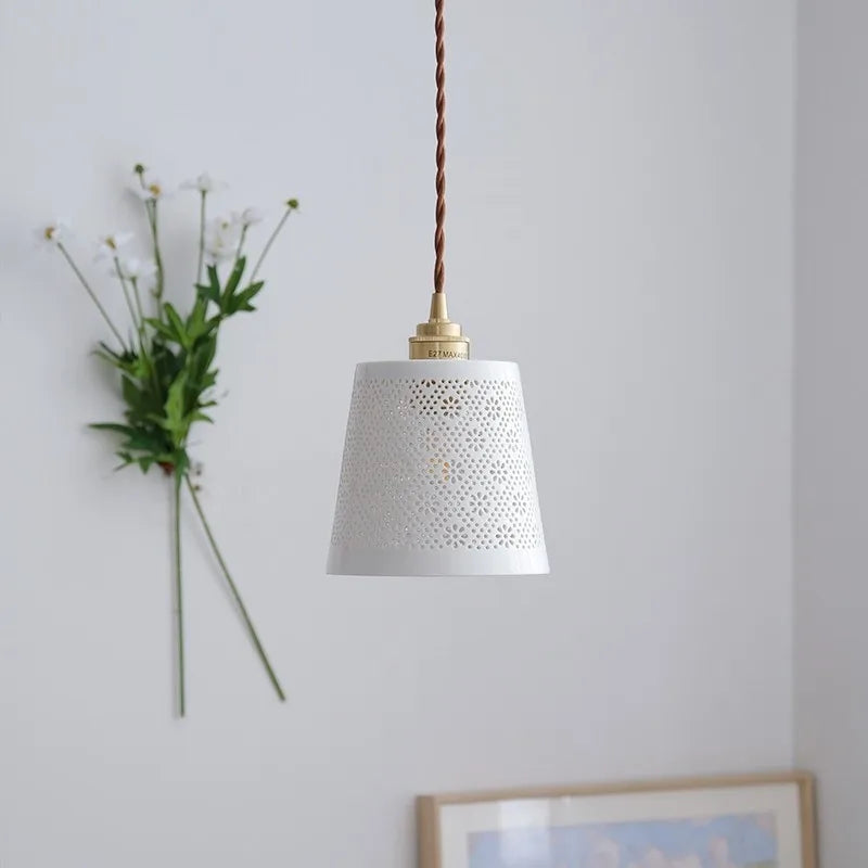 suspension LED design nordique moderne en cuivre et céramique - vue 6 sur 6
