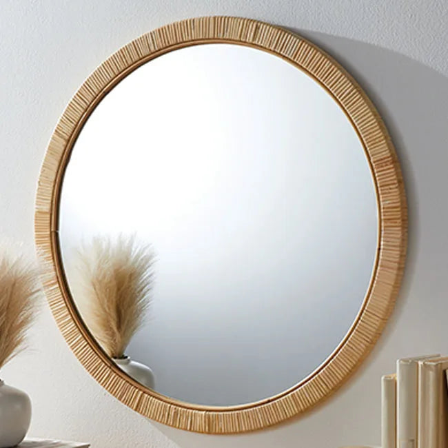 miroir mural encadré en rotin naturel fait main décoratif et élégant - vue 6 sur 6