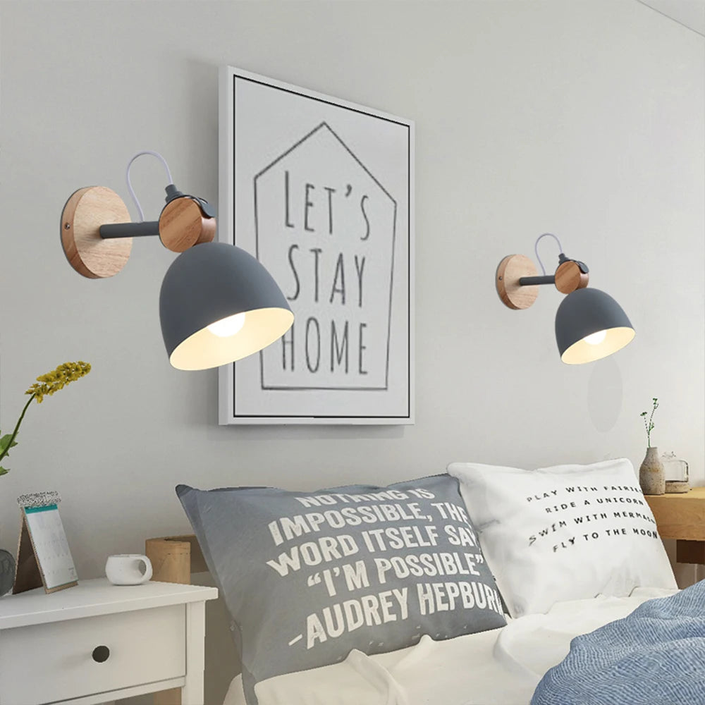 Lampe de chevet nordique applique murale en bois moderne E27 tête de direction applique murale pour chambre salon maison éclairage intérieur LED - vue 6 sur 18