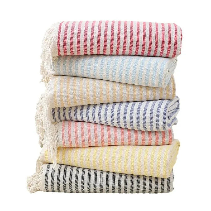 serviette de plage turque extra large rayures franges - vue 2 sur 7
