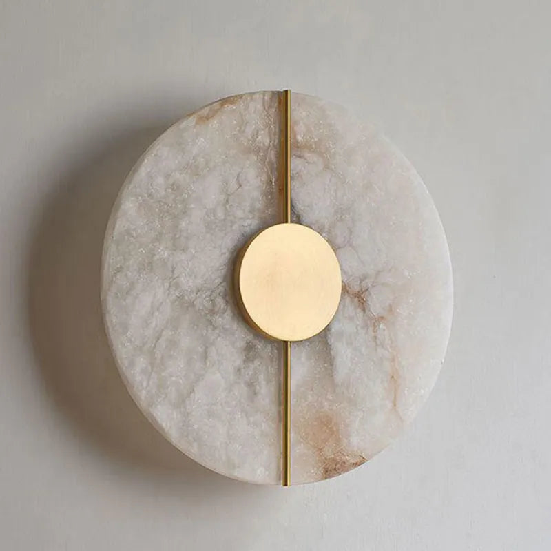 Applique murale LED ronde en marbre et cuivre doré