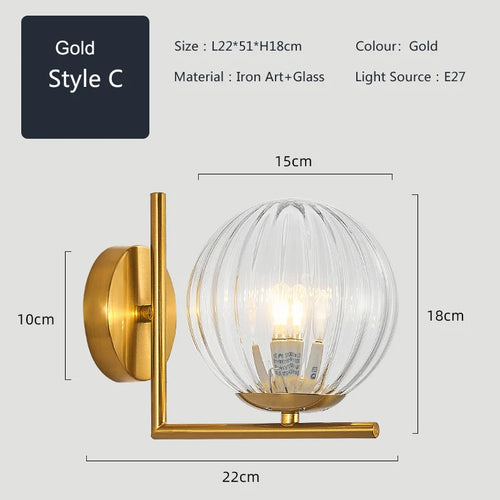 applique murale led moderne en fer avec abat-jour en verre - vue 9 sur 10