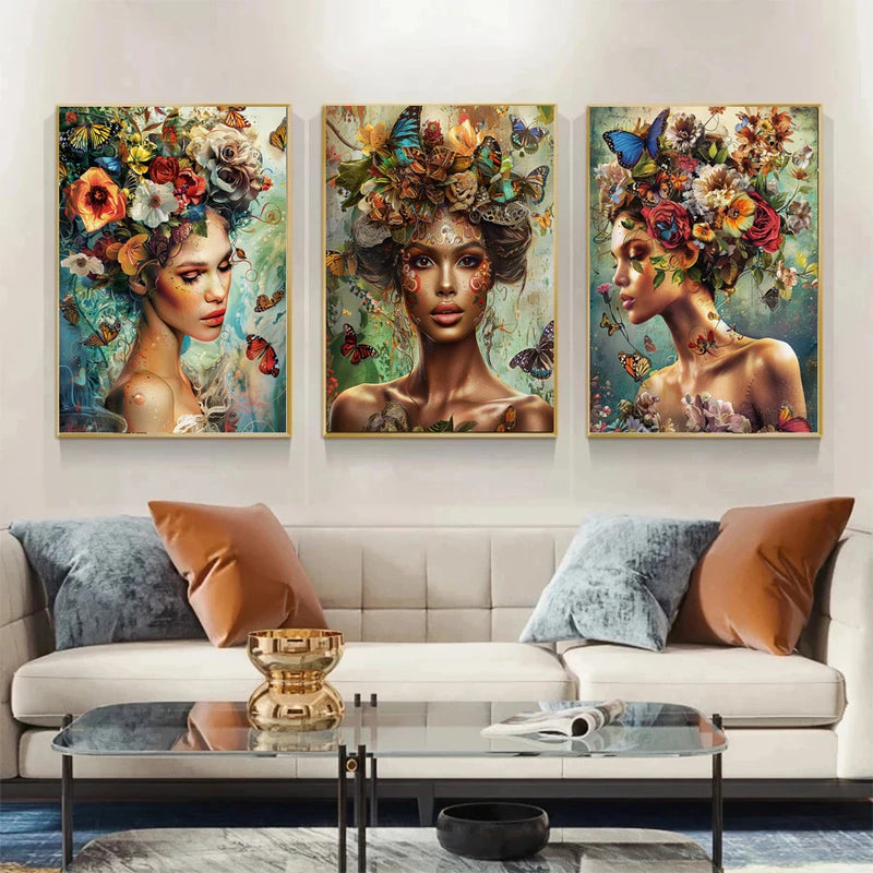 peinture par numéros ethnique fille papillon fleur paysage marin adultes