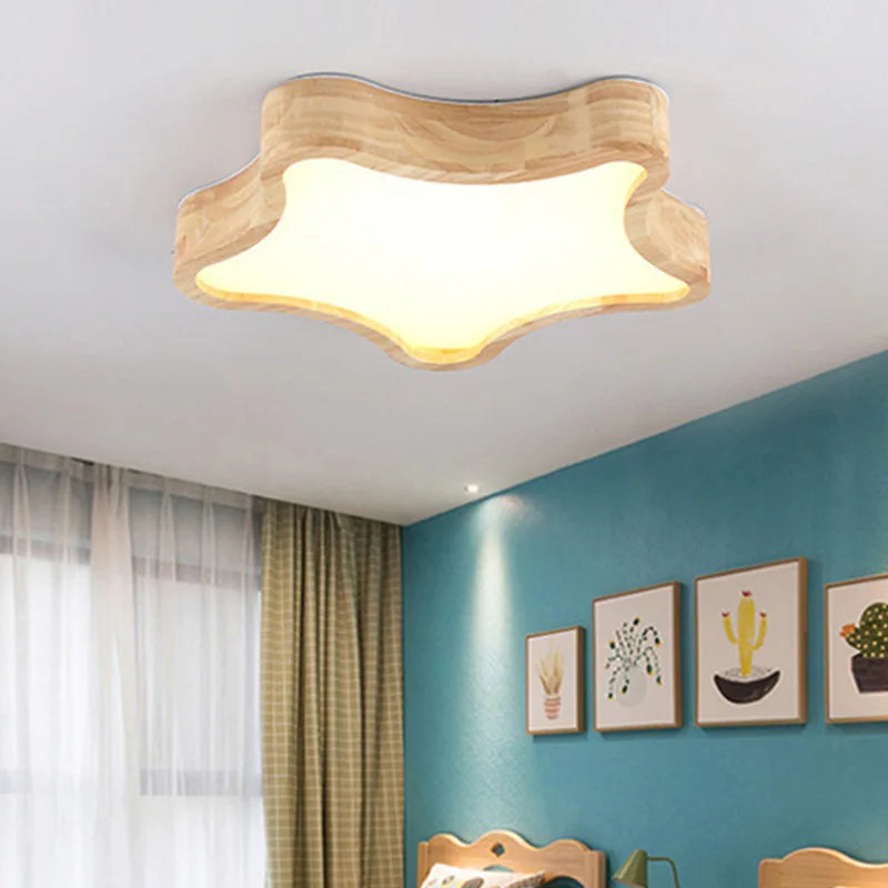 Lampe nordique en bois naturel plafonniers modernes couloir d'entrée lumière forme d'étoile en bois monté en Surface balcon LED lampe de chambre à coucher