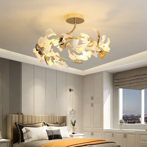 Living Room Ceiling Lamp Post-modern Designer Gingko Leaf Restaurant Bedroom Ceiling Lights Hotel Art LED Decor Lighting Fixture - vue 2 sur 13