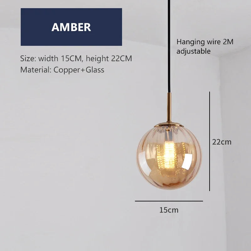 lustre moderne en verre design suspendu lumineux nordique - vue 12 sur 14
