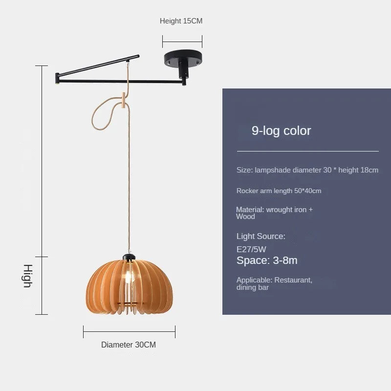lustre moderne à led créatif avec bras rétractable en bois artistique - vue 8 sur 16