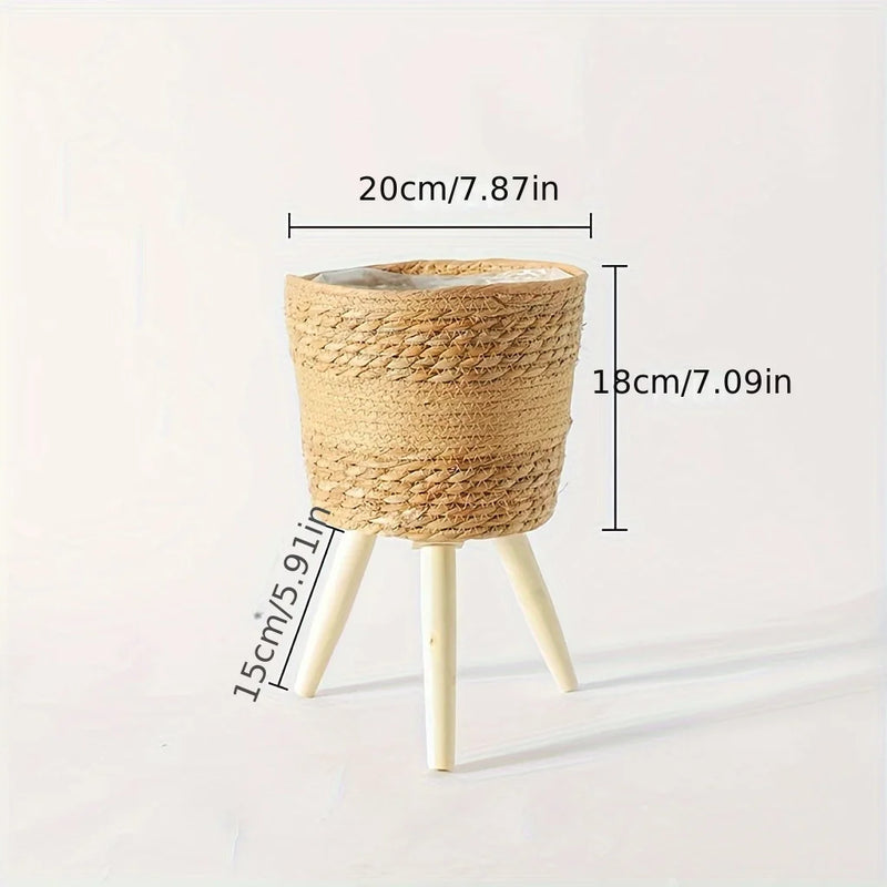pot en bois tressé pour fleurs et rangement décoratif intérieur