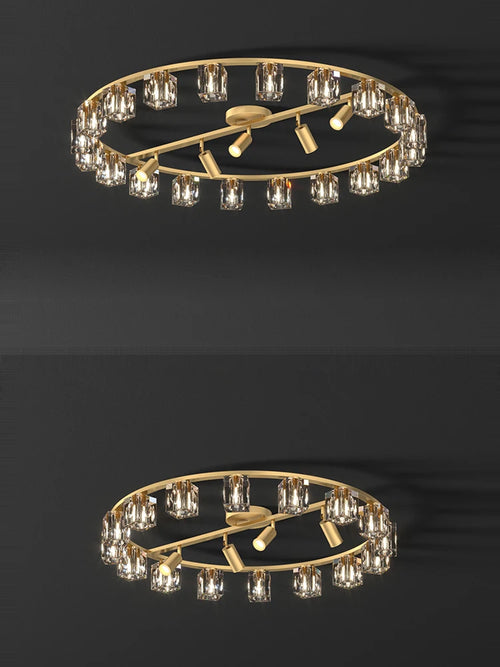 lustre en cuivre et cristal pour décoration moderne 2024 - vue 5 sur 10