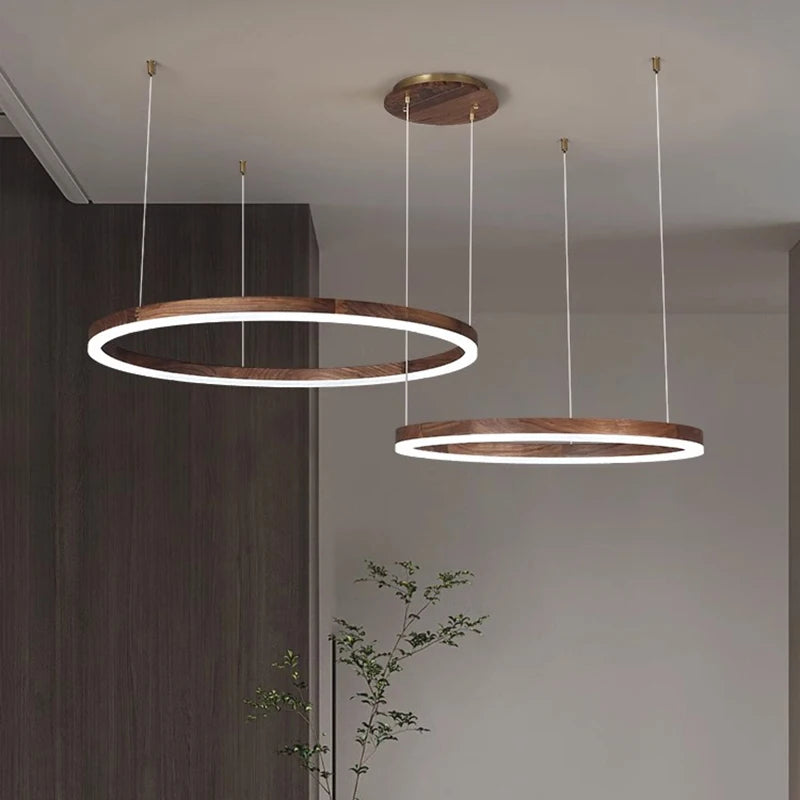 lustre moderne en bois massif avec lumières led - vue 7 sur 12