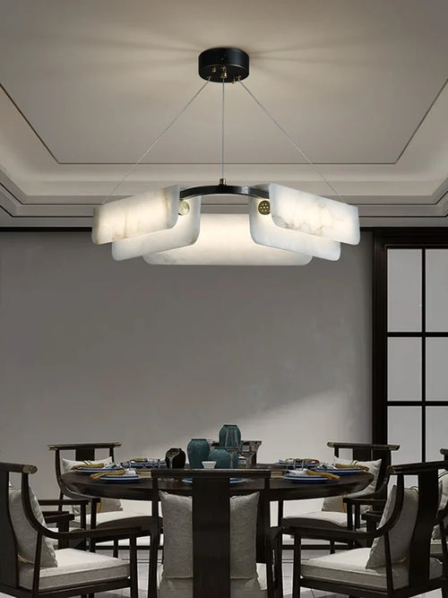 lustre en marbre naturel pur et cuivre design lumineux moderne - vue 3 sur 11