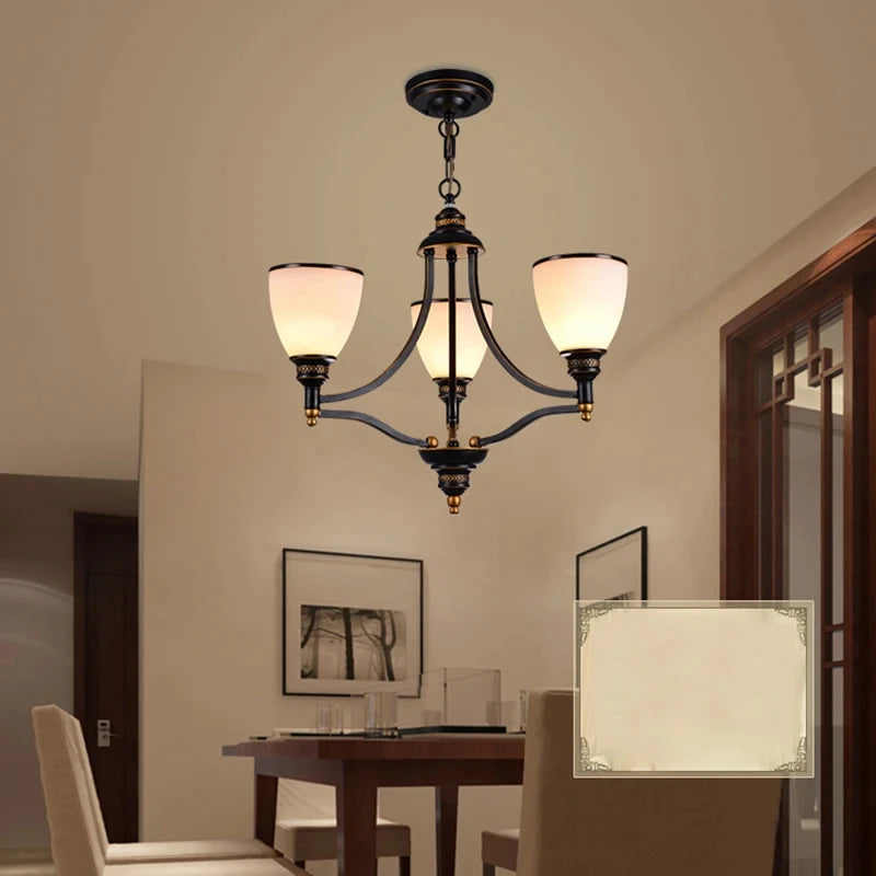 lustre vintage en fer et bronze style loft avec abat jour en verre - vue 4 sur 14