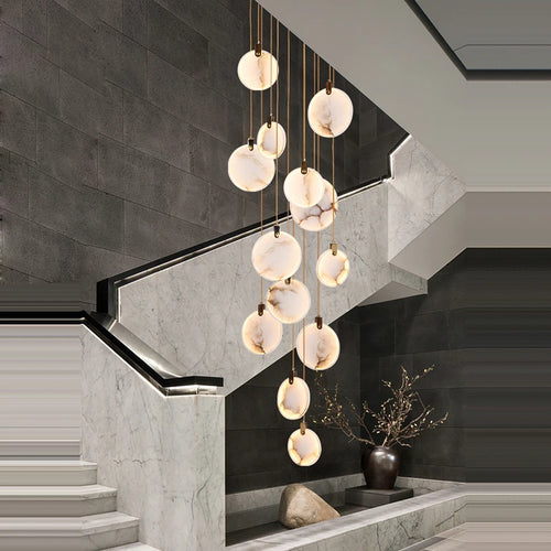 lustre led artistique en marbre doré à intensité réglable - vue 6 sur 25