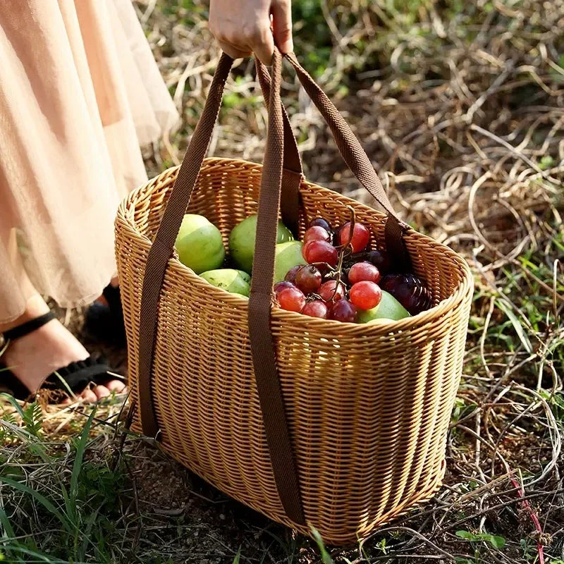panier de pique-nique en osier pour rangement et courses - vue 4 sur 22