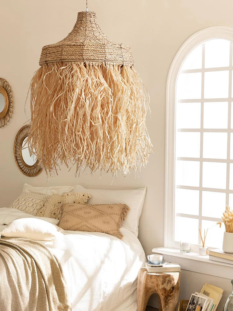 Design tissé à la main Wabi Sabi rotin herbe thaïlande japonais Simple naturel australie maison populaire lampes suspendues lumières - vue 3 sur 8