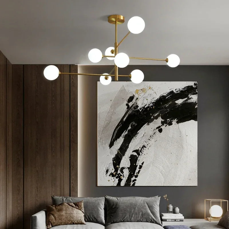 lustre led moderne en cuivre avec boule de verre mat - vue 4 sur 12