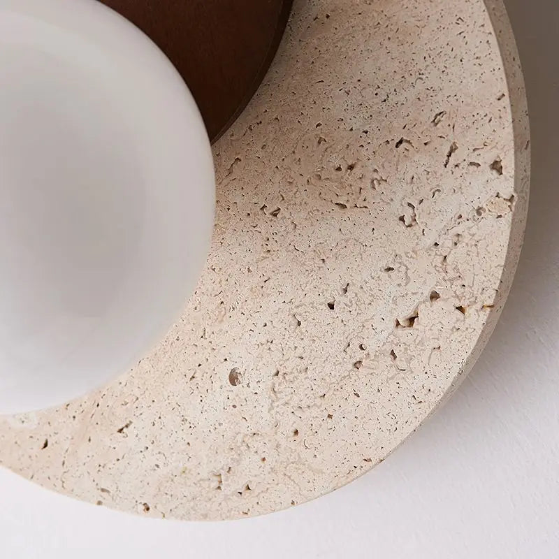 Japanese style Wabi-sabi Round Wall Lamps for Living Room Bedside Aisle Stair Entrance Decor Yellow Cave Stone Solid Wood Light - vue 5 sur 8