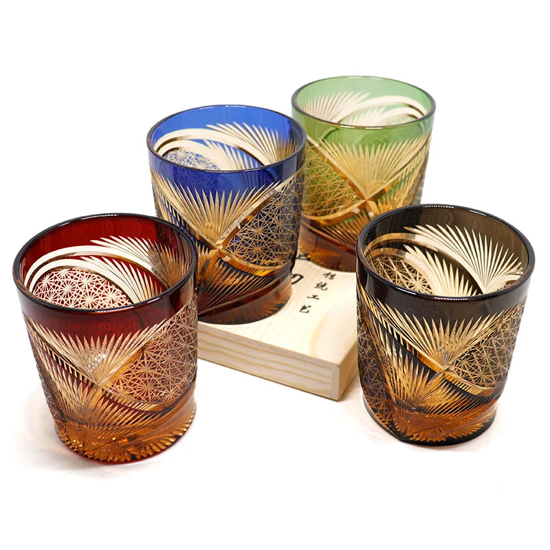 verre whisky japonais edo kiriko gravé motif géométrique