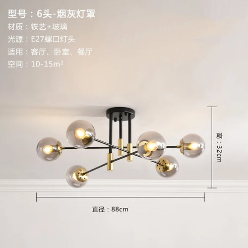lustre nordique moderne led avec boules de verre - vue 18 sur 18