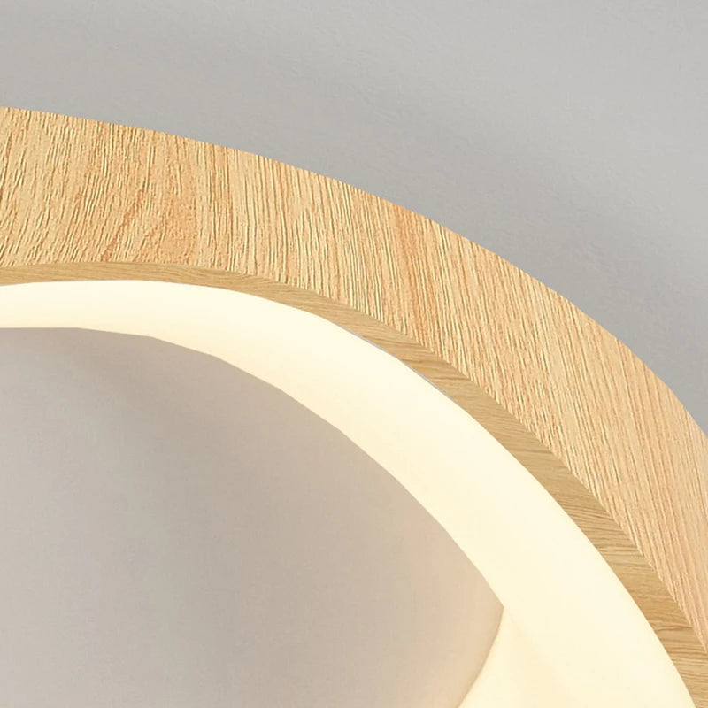 lampe circulaire led moderne grain de bois éclairage intérieur - vue 6 sur 8