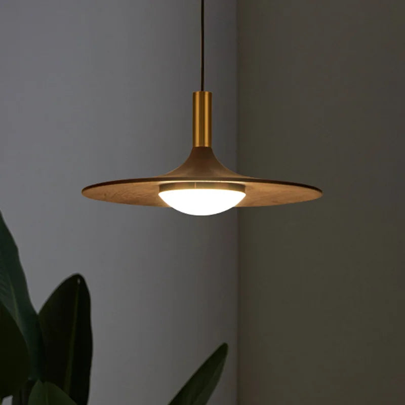 soucoupe volante led en bois massif cuivre éclairage suspendu - vue 5 sur 9