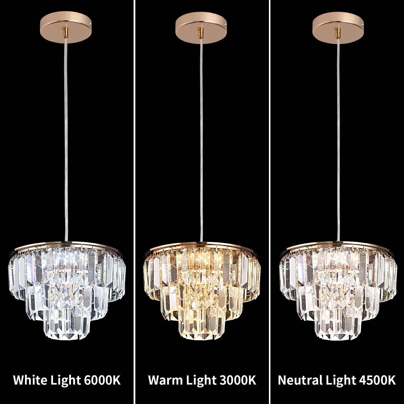 lustre moderne en cristal k9 avec lumière led suspendue - vue 6 sur 8