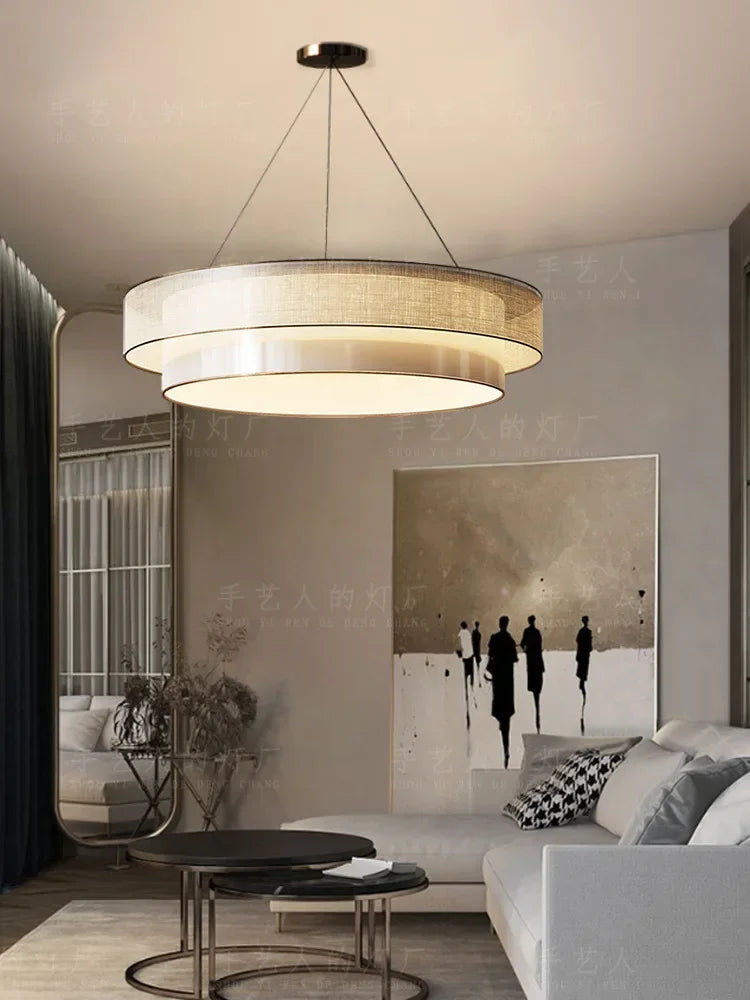lustre circulaire style chinois zen avec tissu luminaire ingénierie - vue 6 sur 8