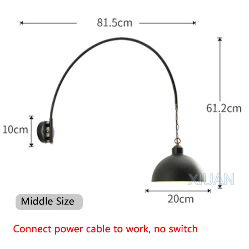 Long Pole Wall Lamps Industrial Vintage Living Room Wall Light Long Swing Arm Restaurant Dining Table Wall Mount Lights Black - vue 14 sur 14