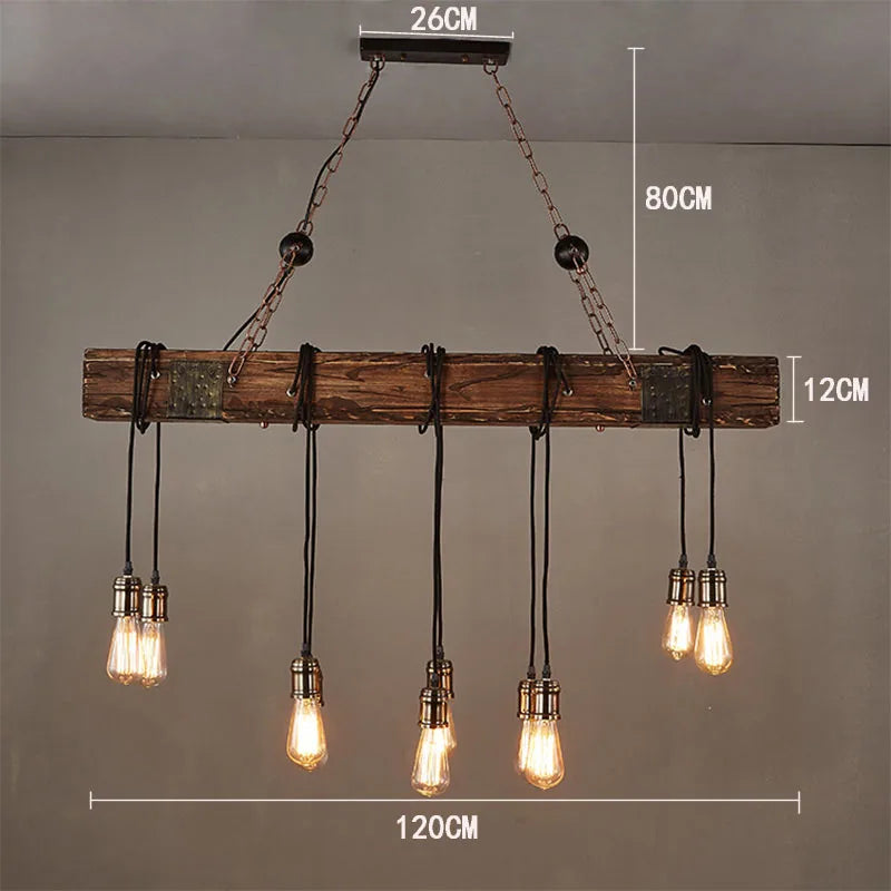 lustre rétro en bois style industriel pour café et restaurant - vue 15 sur 24