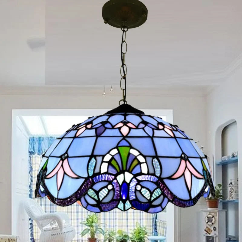 suspension tiffany en verre fait main style nordique paon - vue 3 sur 10