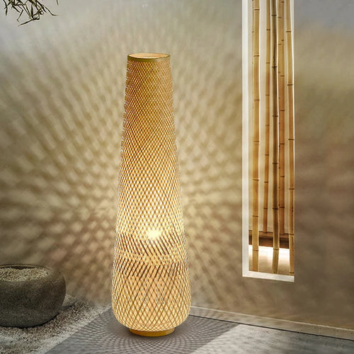 Lampadaire design osier bambou tissé style rétro