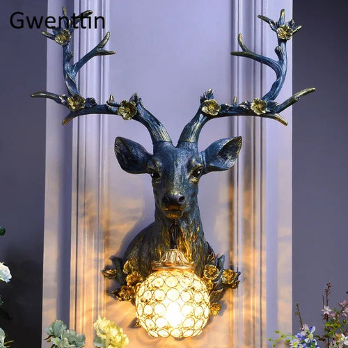 applique murale lucky deer en résine et bois décoratif intérieur - vue 2 sur 8