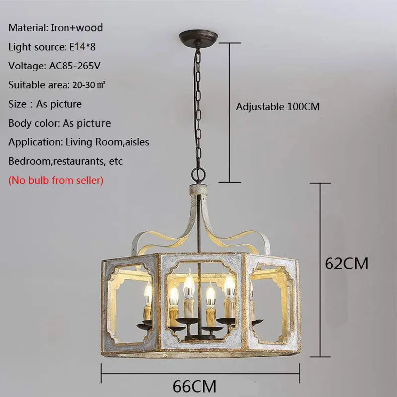 lustre rétro américain en bois massif pour villa vintage
