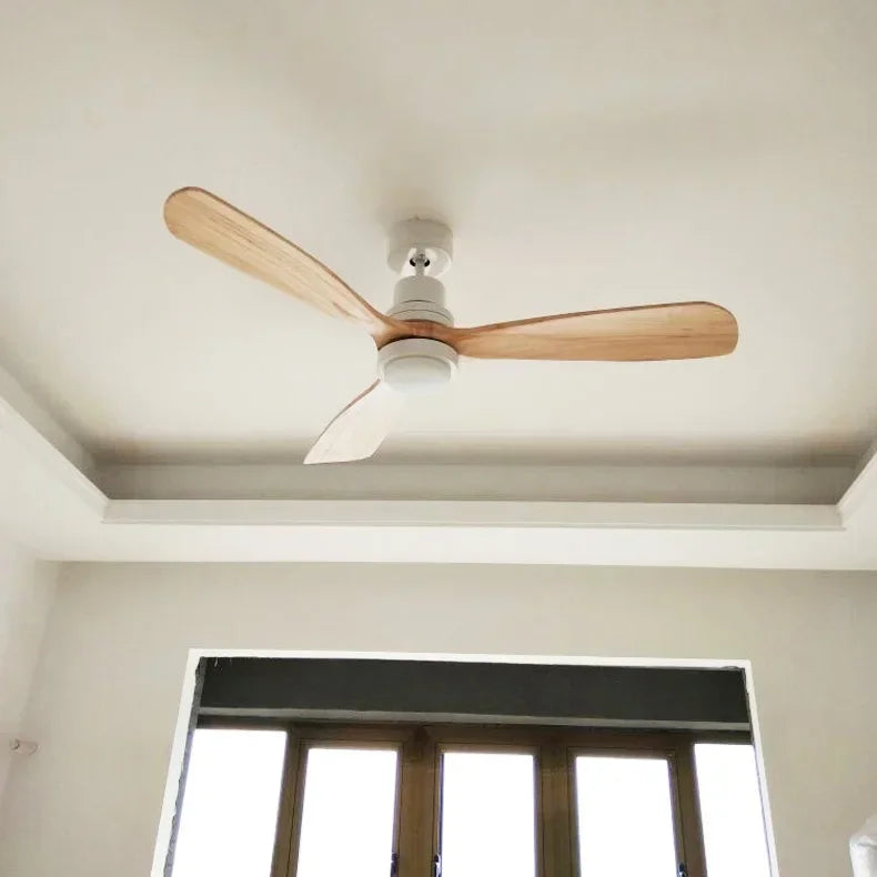 ventilateur de plafond en bois design vintage avec lumière intégrée - vue 5 sur 8