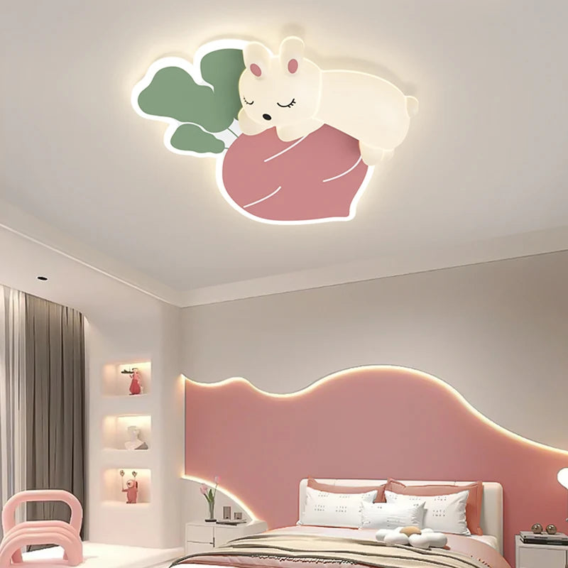 Cartoon Carrot Rabbit Lamps Warm Kids Bedroom Ceiling Light for Baby Girl Boy Childern's Room Lighting 220V Cloud Ceiling Light - vue 2 sur 7