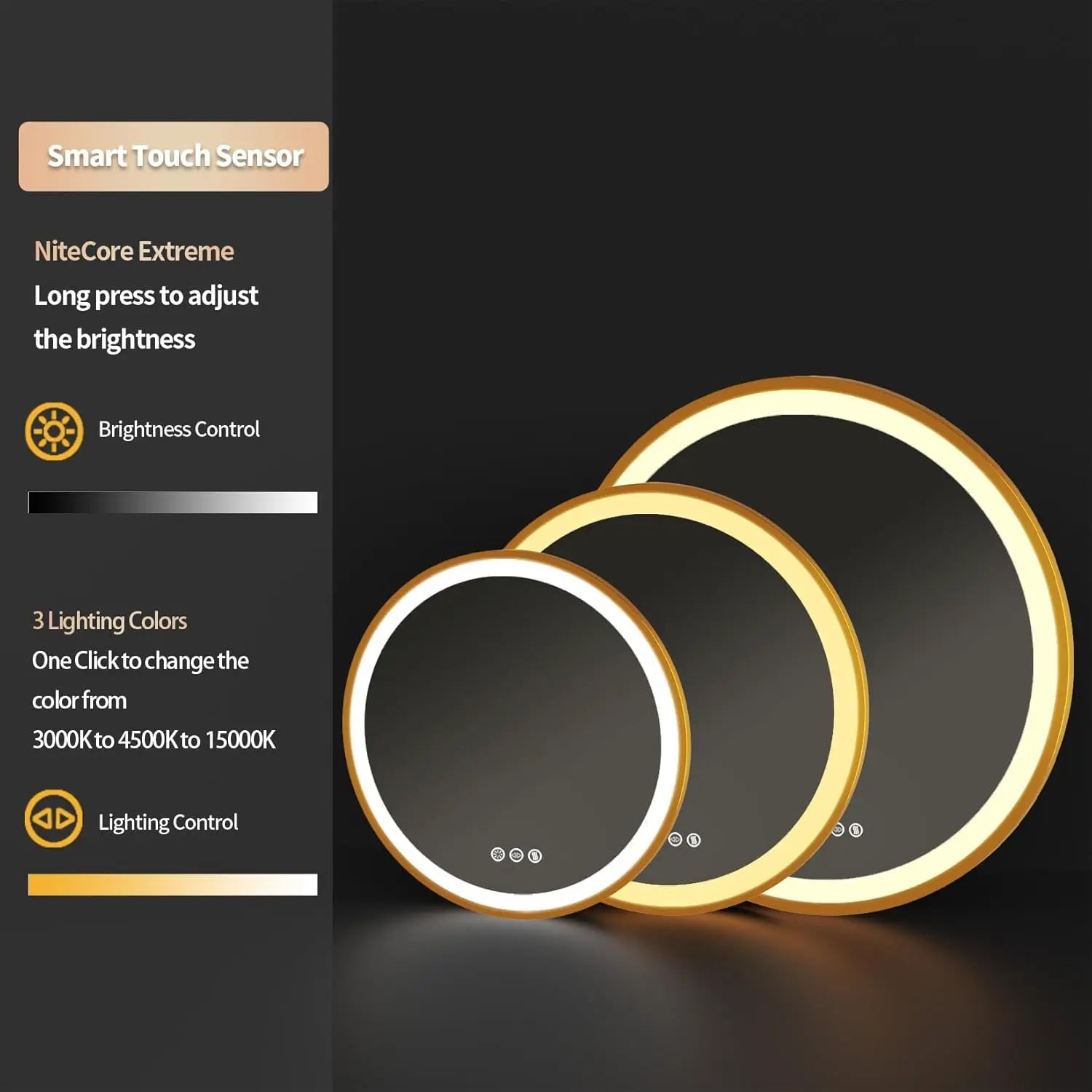 miroir rond éclairé avec cadre en aluminium et fonction mémoire - vue 5 sur 8