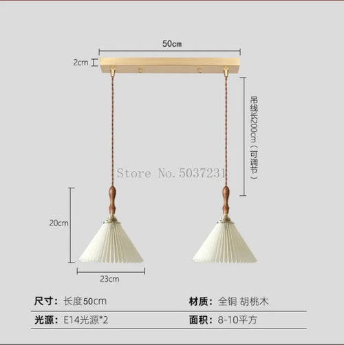 lustre plissé rétro japonais en noyer nordique pour intérieur - vue 9 sur 14