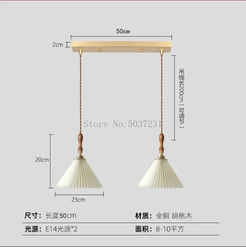 lustre plissé rétro japonais en noyer nordique pour intérieur - vue 8 sur 14