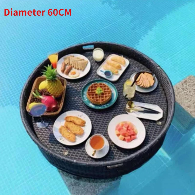 plateau en rotin nordique pour fruits et boissons de piscine