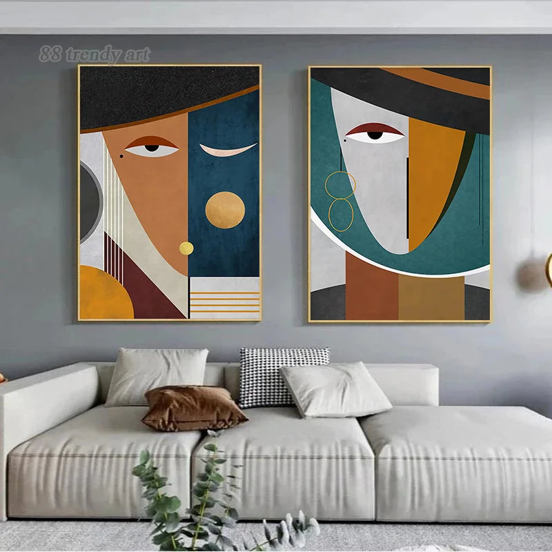 peintures abstraites modernes avec personnages pour décoration intérieure