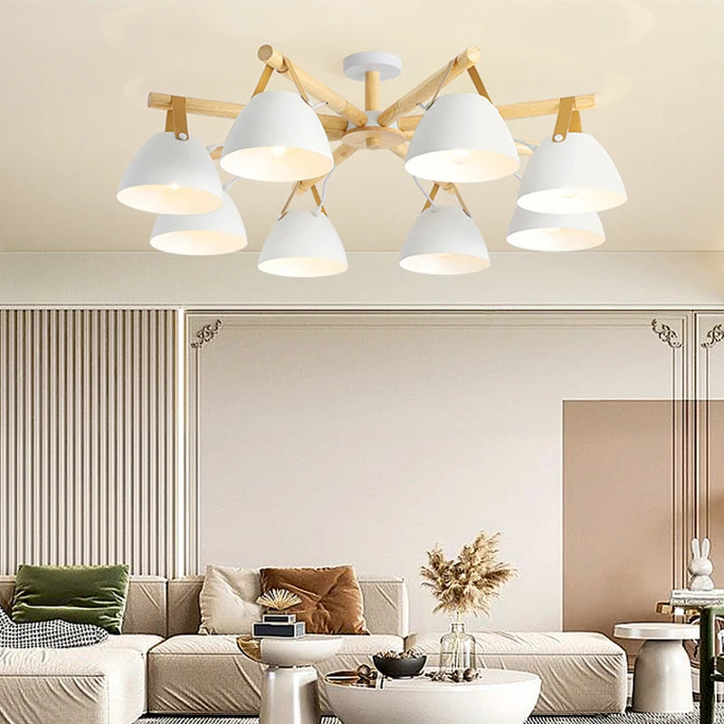 Lustre en bois nordique salon E27 ampoule plafonnier simplicité chambre lustre lampe hôtel restaurant lampe moderne