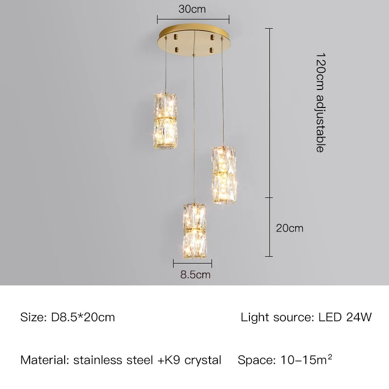 suspension nordique moderne en acier inoxydable et cristal décoratif - vue 13 sur 18