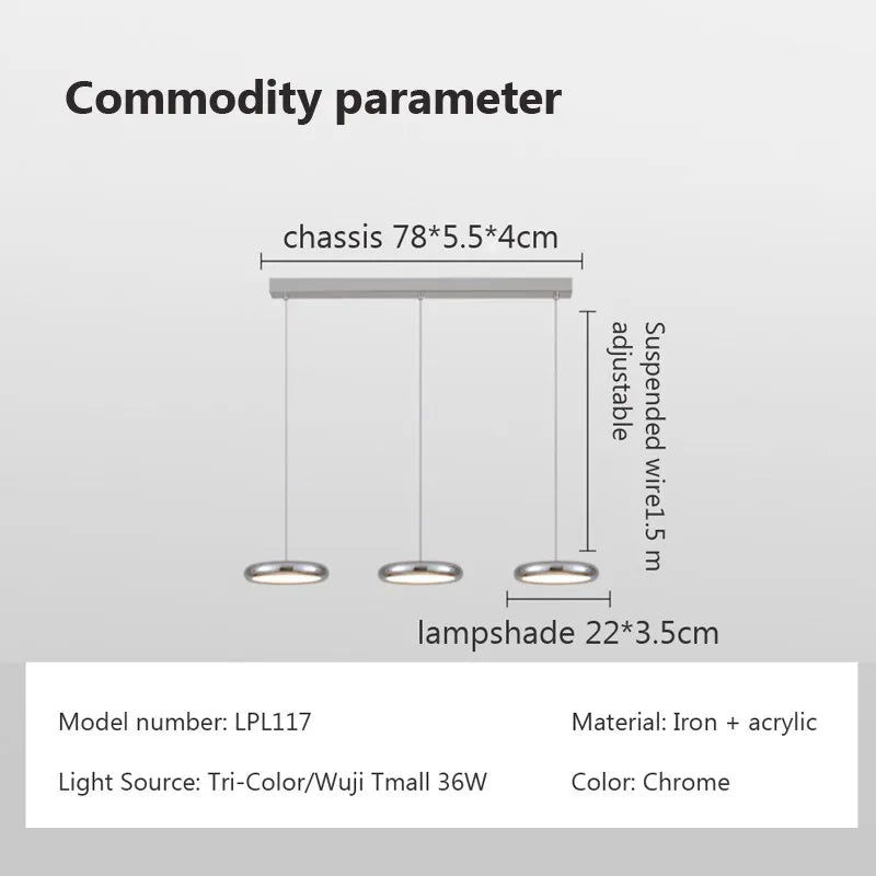 Suspension LED nordiques en fer à 3 têtes rondes chromées