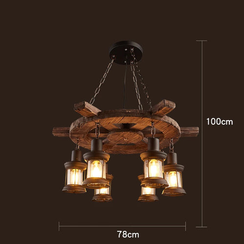lustre rétro en bois style industriel pour café et restaurant - vue 9 sur 24