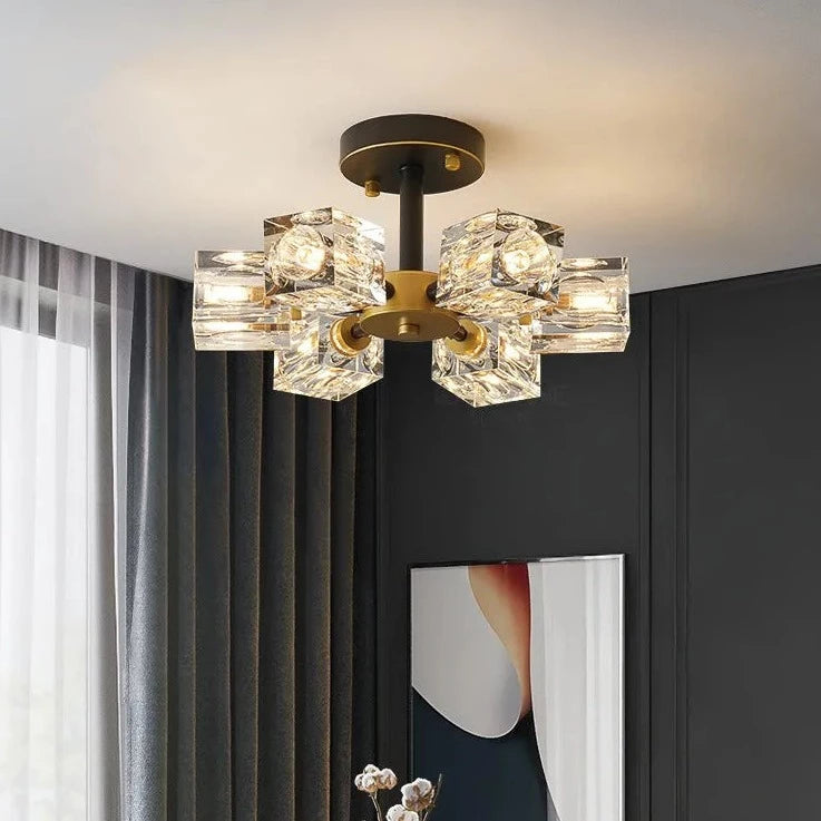 Plafonnier led en verre cristal luxe - vue 4 sur 12