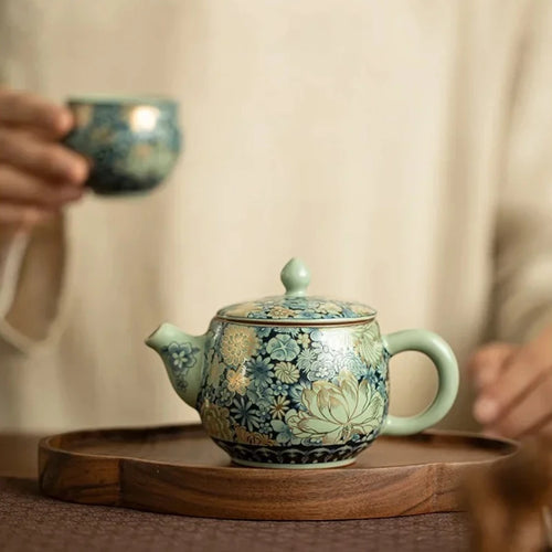 Théière ru kiln céramique pivoine style han kungfu