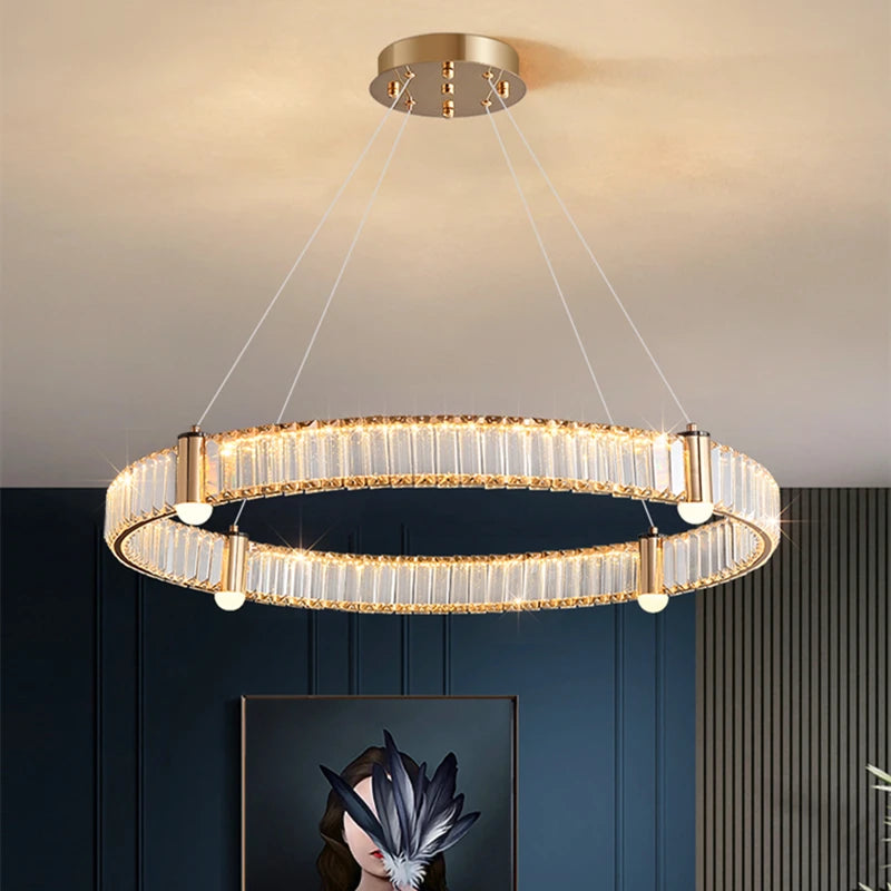 Lustre led anneau rond en cristal design nordique post-moderne - vue 6 sur 11