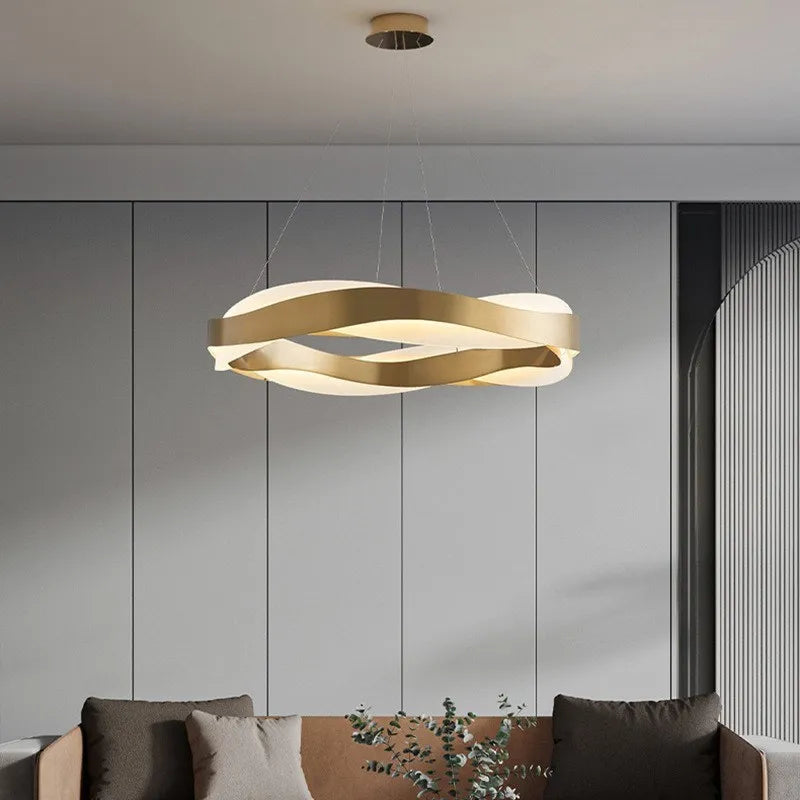 lustre moderne design anneau doré suspension nordique éclairage intérieur - vue 6 sur 11