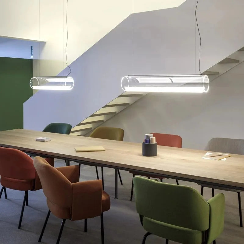 lustre moderne en verre transparent avec éclairage led - vue 4 sur 7